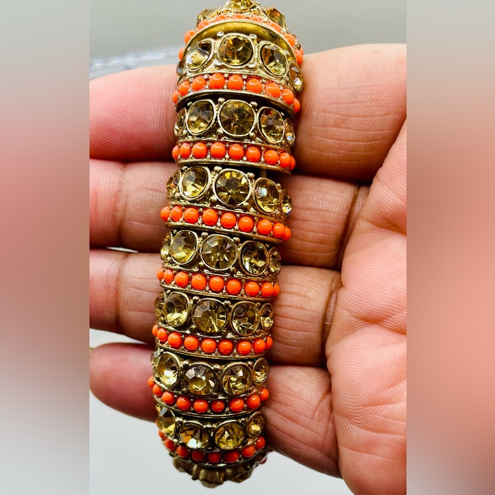 J. Crew Gold-Tone Bracelet with Orange Beads and Yellow Stones